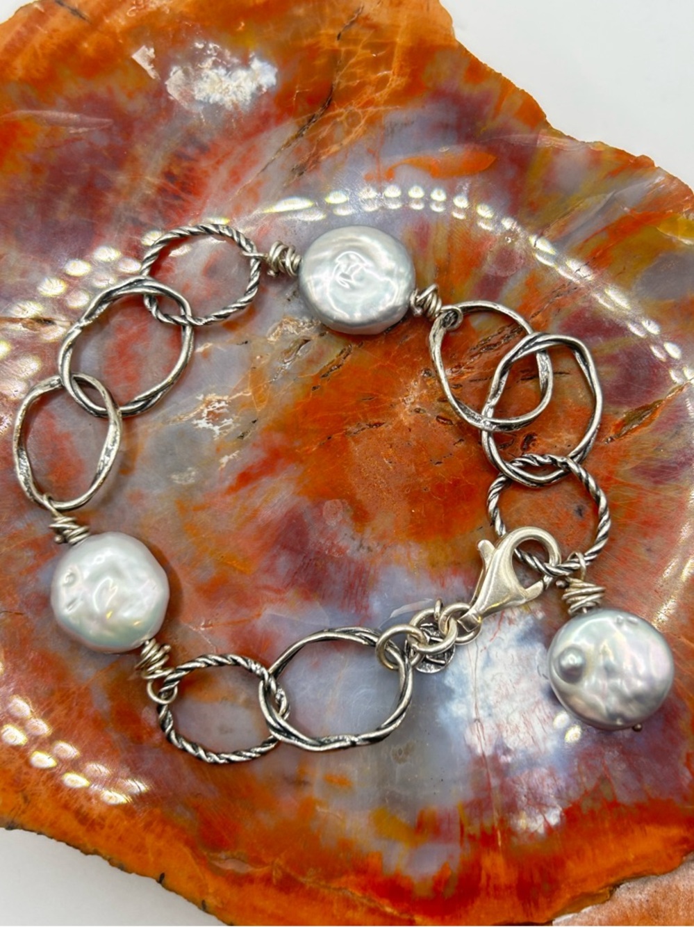 Sterling Silver Baroque Pearl Bracelet - 8 inches